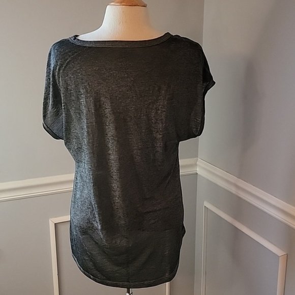 AERIE Real Soft Tee Gray Marled Stay Golden Graphic Semi-Sheer Scoop Neck Tee M - Picture 3 of 8